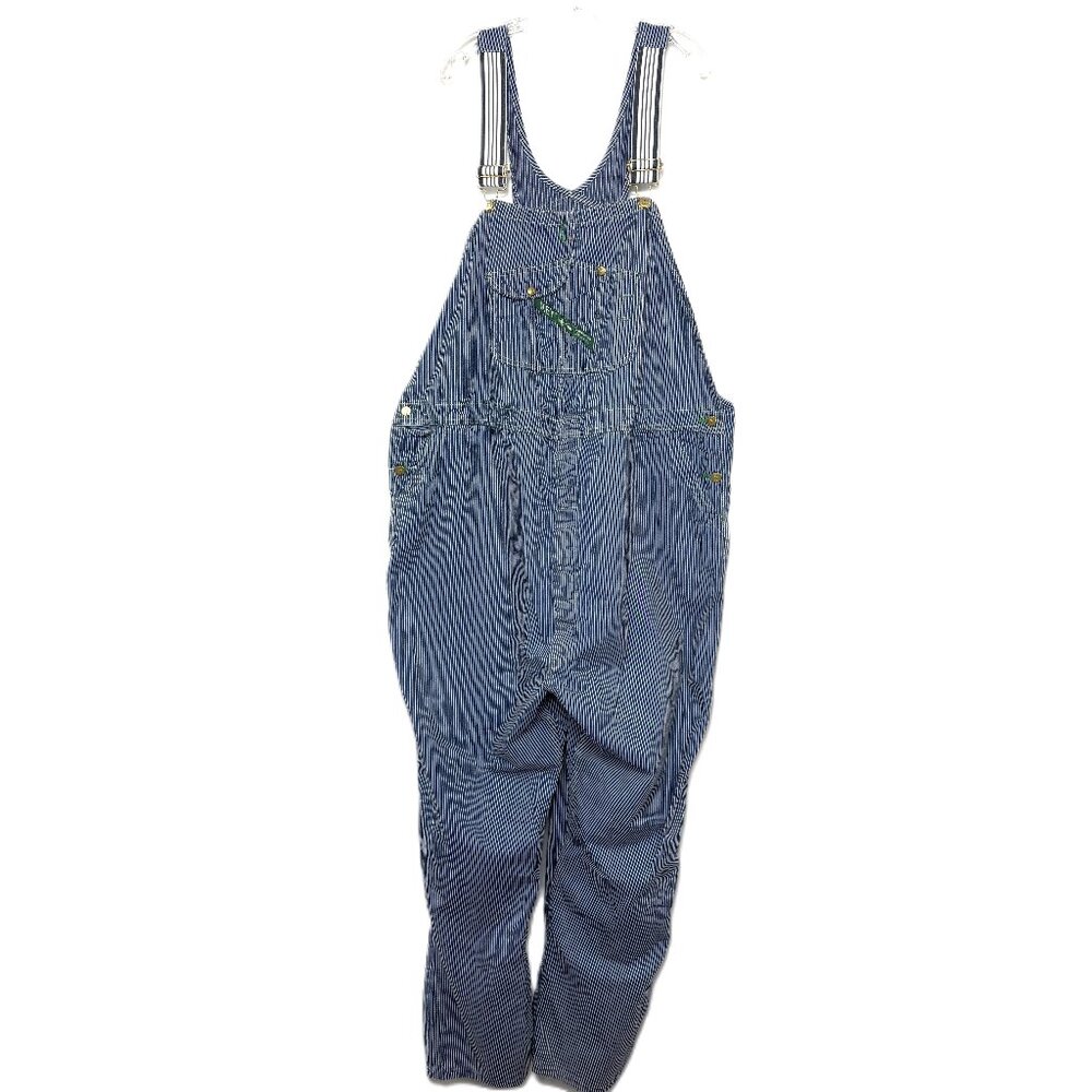 * Key Imperial Aristocrat Hickory Stripe Denim Carpenter Overalls Vtg W56 L34